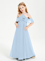 Robes de Demoiselle d'Honneur Junior Longues à Hors de l'Épaule Bleu Ciel