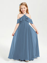 Robes de Demoiselle d'Honneur Junior Longues à Hors de l'Épaule Bleu de Schiste