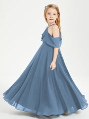 Robes de Demoiselle d'Honneur Junior Longues à Hors de l'Épaule Bleu de Schiste