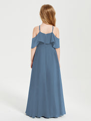 Robes de Demoiselle d'Honneur Junior Longues à Hors de l'Épaule Bleu de Schiste