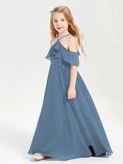 Robes de Demoiselle d'Honneur Junior Longues à Hors de l'Épaule Bleu de Schiste