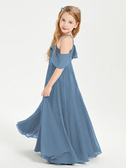 Robes de Demoiselle d'Honneur Junior Longues à Hors de l'Épaule Bleu de Schiste