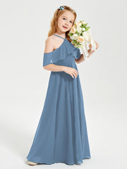 Robes de Demoiselle d'Honneur Junior Longues à Hors de l'Épaule Bleu de Schiste