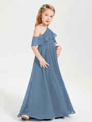 Robes de Demoiselle d'Honneur Junior Longues à Hors de l'Épaule Bleu de Schiste
