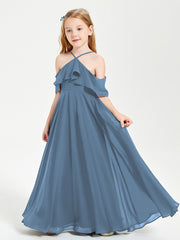 Robes de Demoiselle d'Honneur Junior Longues à Hors de l'Épaule Bleu de Schiste