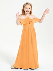 Robes de Demoiselle d'Honneur Junior Longues à Hors de l'Épaule Mandarine