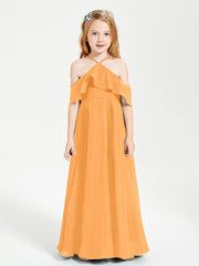 Robes de Demoiselle d'Honneur Junior Longues à Hors de l'Épaule Mandarine