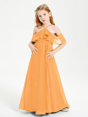 Robes de Demoiselle d'Honneur Junior Longues à Hors de l'Épaule Mandarine