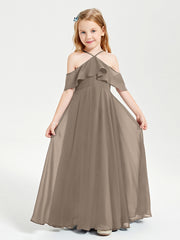 Robes de Demoiselle d'Honneur Junior Longues à Hors de l'Épaule Taupe