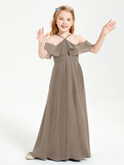 Robes de Demoiselle d'Honneur Junior Longues à Hors de l'Épaule Taupe