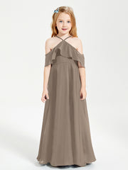 Robes de Demoiselle d'Honneur Junior Longues à Hors de l'Épaule Taupe