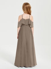 Robes de Demoiselle d'Honneur Junior Longues à Hors de l'Épaule Taupe