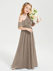 Robes de Demoiselle d'Honneur Junior Longues à Hors de l'Épaule Taupe