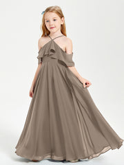 Robes de Demoiselle d'Honneur Junior Longues à Hors de l'Épaule Taupe