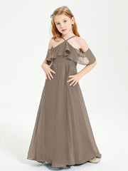 Robes de Demoiselle d'Honneur Junior Longues à Hors de l'Épaule Taupe