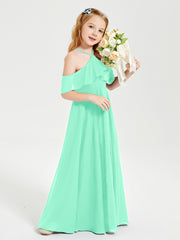Robes de Demoiselle d'Honneur Junior Longues à Hors de l'Épaule Turquoise