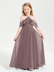 Robes de Demoiselle d'Honneur Junior Longues à Hors de l'Épaule Vintage Mauve