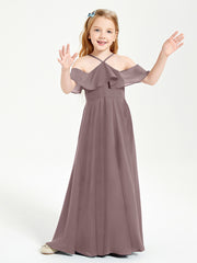 Robes de Demoiselle d'Honneur Junior Longues à Hors de l'Épaule Vintage Mauve