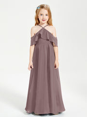 Robes de Demoiselle d'Honneur Junior Longues à Hors de l'Épaule Vintage Mauve