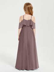 Robes de Demoiselle d'Honneur Junior Longues à Hors de l'Épaule Vintage Mauve