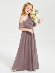 Robes de Demoiselle d'Honneur Junior Longues à Hors de l'Épaule Vintage Mauve