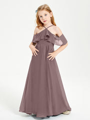 Robes de Demoiselle d'Honneur Junior Longues à Hors de l'Épaule Vintage Mauve