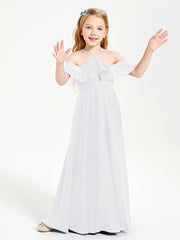 Robes de Demoiselle d'Honneur Junior Longues à Hors de l'Épaule Blanc