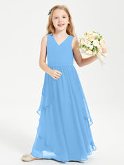 Robes de Demoiselle d'Honneur Junior en Mousseline de Style Boho Bleu
