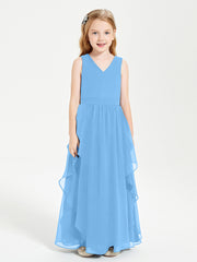 Robes de Demoiselle d'Honneur Junior en Mousseline de Style Boho Bleu