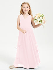 Robes de Demoiselle d'Honneur Junior en Mousseline de Style Boho Rose Pâle