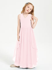 Robes de Demoiselle d'Honneur Junior en Mousseline de Style Boho Rose Pâle