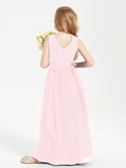 Robes de Demoiselle d'Honneur Junior en Mousseline de Style Boho Rose Pâle