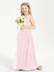 Robes de Demoiselle d'Honneur Junior en Mousseline de Style Boho Rose Pâle