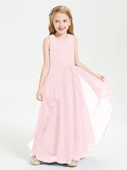 Robes de Demoiselle d'Honneur Junior en Mousseline de Style Boho Rose Pâle