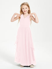 Robes de Demoiselle d'Honneur Junior en Mousseline de Style Boho Rose Pâle