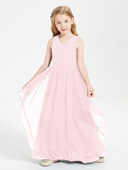 Robes de Demoiselle d'Honneur Junior en Mousseline de Style Boho Rose Pâle