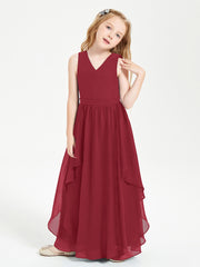 Robes de Demoiselle d'Honneur Junior en Mousseline de Style Boho Bordeaux