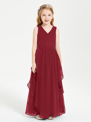 Robes de Demoiselle d'Honneur Junior en Mousseline de Style Boho Bordeaux