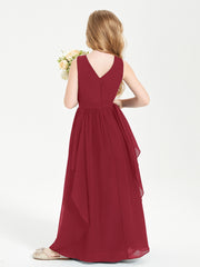 Robes de Demoiselle d'Honneur Junior en Mousseline de Style Boho Bordeaux