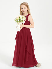 Robes de Demoiselle d'Honneur Junior en Mousseline de Style Boho Bordeaux