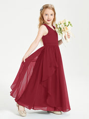 Robes de Demoiselle d'Honneur Junior en Mousseline de Style Boho Bordeaux