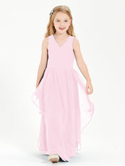 Robes de Demoiselle d'Honneur Junior en Mousseline de Style Boho Rose Bonbon