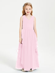 Robes de Demoiselle d'Honneur Junior en Mousseline de Style Boho Rose Bonbon