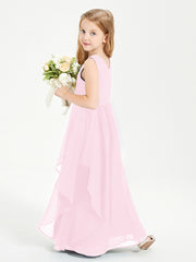 Robes de Demoiselle d'Honneur Junior en Mousseline de Style Boho Rose Bonbon