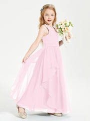 Robes de Demoiselle d'Honneur Junior en Mousseline de Style Boho Rose Bonbon