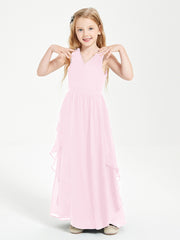 Robes de Demoiselle d'Honneur Junior en Mousseline de Style Boho Rose Bonbon