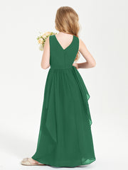 Robes de Demoiselle d'Honneur Junior en Mousseline de Style Boho Vert Foncé