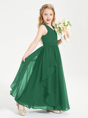 Robes de Demoiselle d'Honneur Junior en Mousseline de Style Boho Vert Foncé