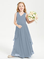 Robes de Demoiselle d'Honneur Junior en Mousseline de Style Boho Bleu Poudré