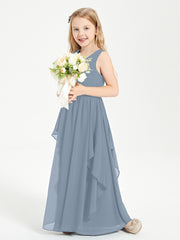 Robes de Demoiselle d'Honneur Junior en Mousseline de Style Boho Bleu Poudré